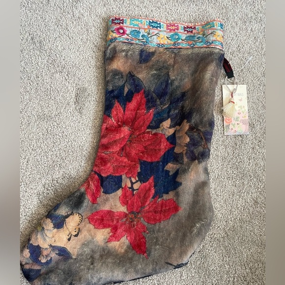 NWT Johnny Was|| Silk Claret Holiday Stocking, Reversible - Picture 3 of 8